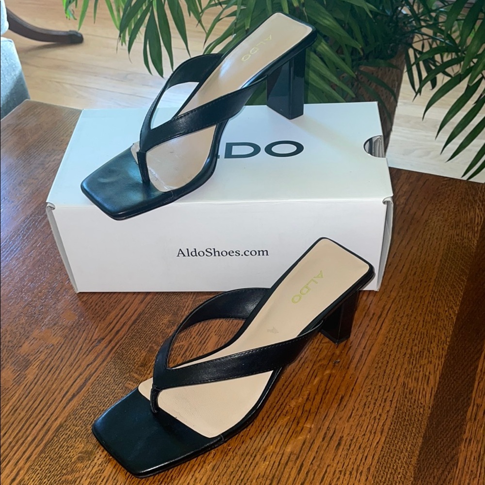 Aldo Black Heels Square Toe Minimalist Design